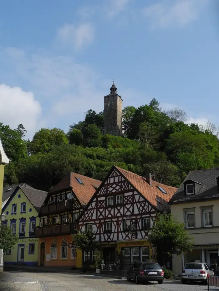 Bad Berneck i.Fichtelgebirge - Bad Berneck - Walpoten-Burgturm, Fachwerkhäuser