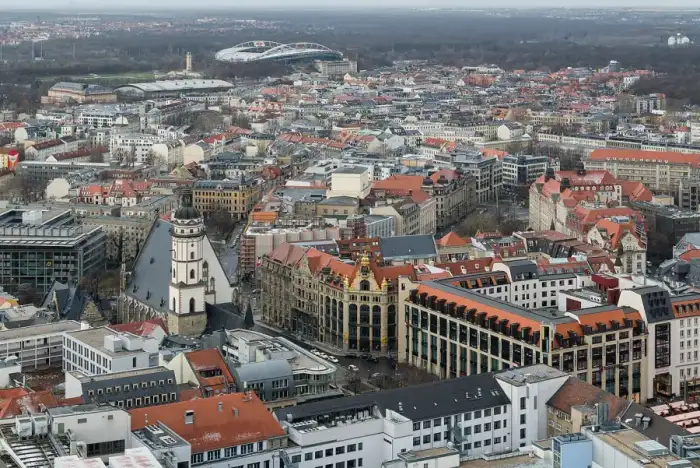 Leipzig - Innenstadt Leipzig mit Thomaskirche von Panorama Tower 2013