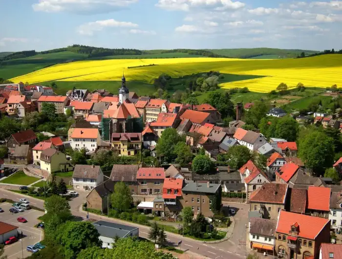 Mansfeld - Mansfeld - Vom Schloss mit Rapsfeld