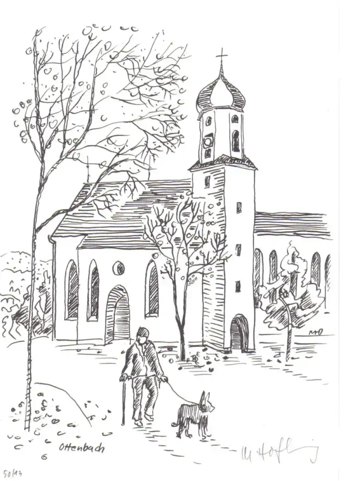 Ottenbach - Ottenbach, Zeichnung von Margret Hofheinz-Döring 1977