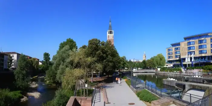 Pforzheim - Panorama Nagold, Stadtkirche und Enz (1)