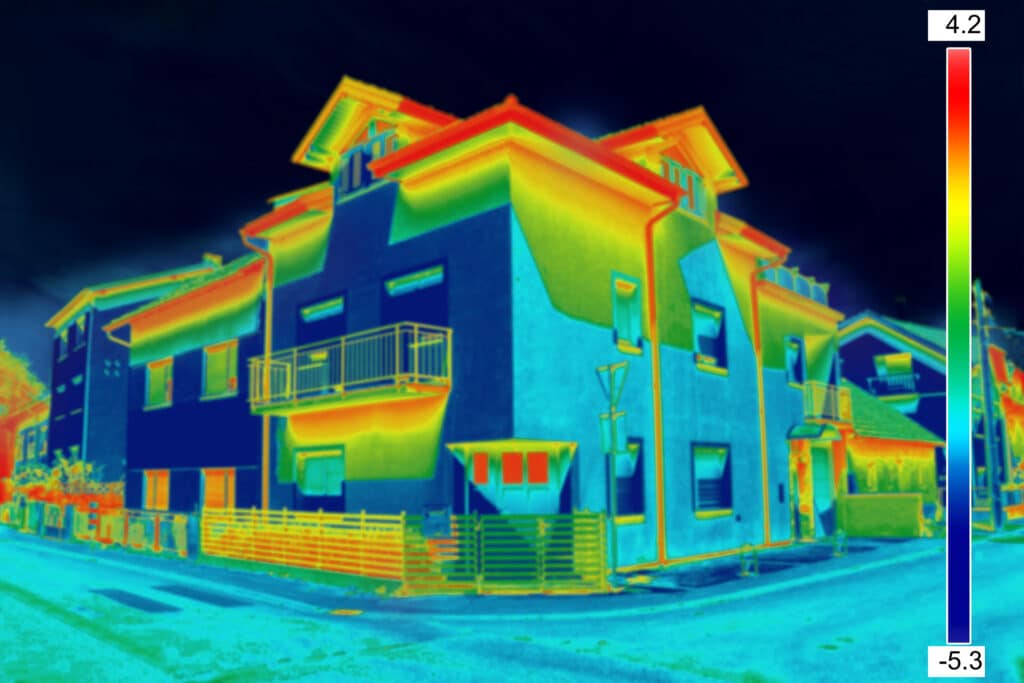 Thermografieaufnahme zeigt ein Gebäude